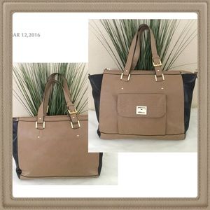 Tan and Black Purse with Hanging Shoulder Strap