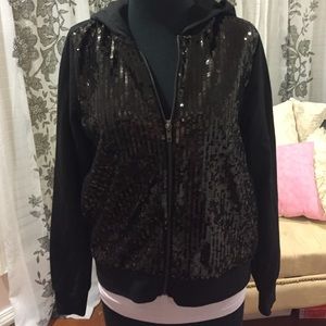 Brand new Forever 21 black sequin zip up hoodie