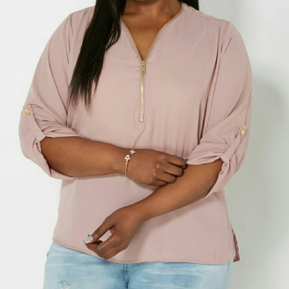 Plus Dusty Pink Zip Front Popover - Picture 1 of 3