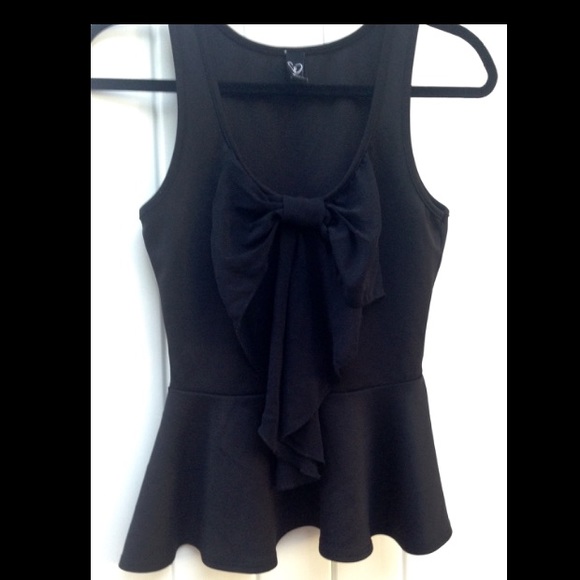 Black Bow Peplum Blouse
