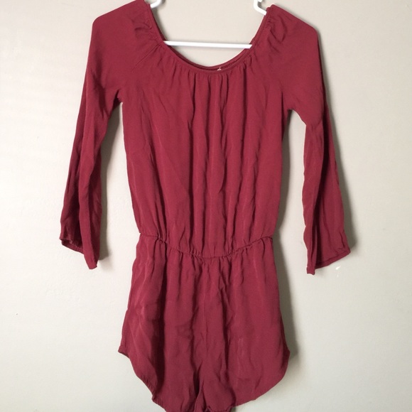 long sleeved maroonish romper
