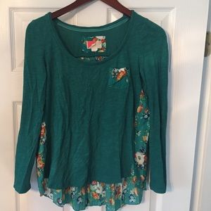 Teal Anthropologie flowy floral blouse