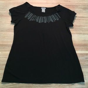 Ann Taylor Black Blouse w/ Beading, S