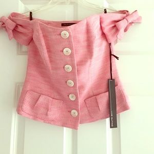 Sexy Bebe Pleated Bow Tie Sleeve Jacket Shirt
