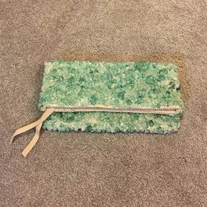 Beaded linen clutch