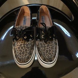 Sperry leopard patent sneakers