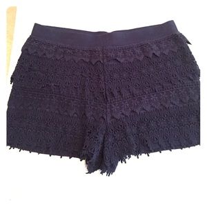 EXPRESS HIGH RISE NAVY CROCHET SHORTS
