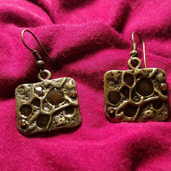 Honey Enamel Dangle Earrings with Crystal Accents