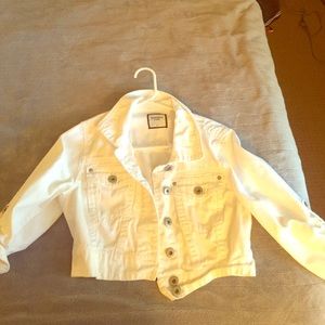 Cropped white jean jacket.