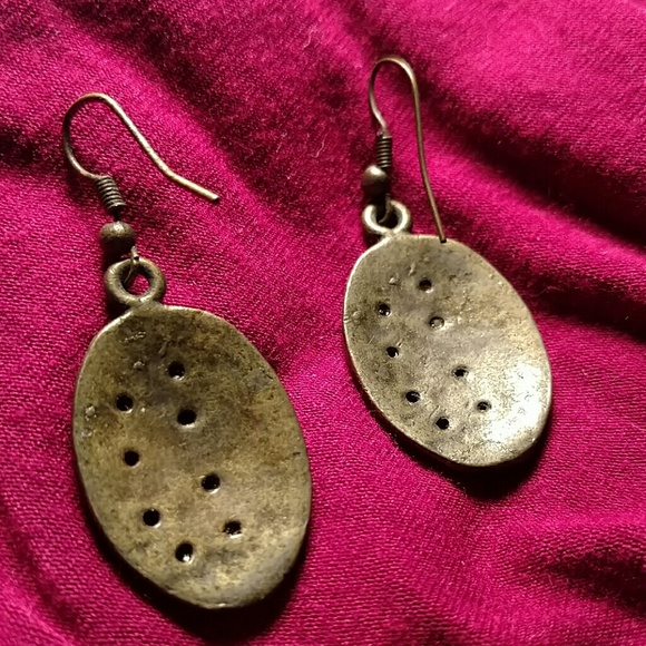 Olive Green Enamel Dangle Earrings - Picture 3 of 3