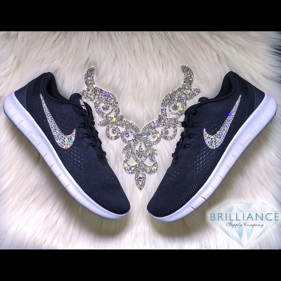 LAST ONE! Swarovski Nike Free RN Shoes Black White - Picture 2 of 4