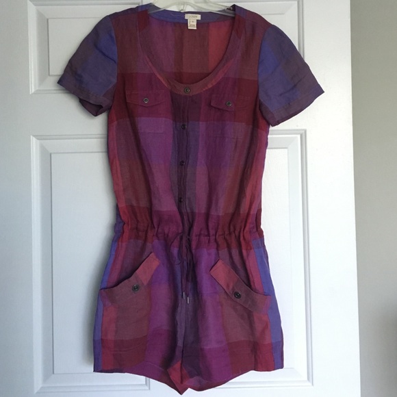 J. Crew Plaid Linen Romper