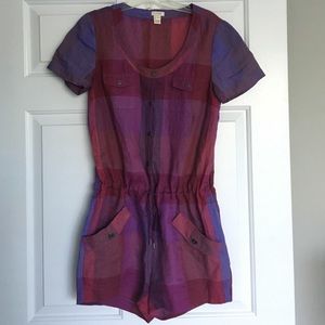 J. Crew Plaid Linen Romper