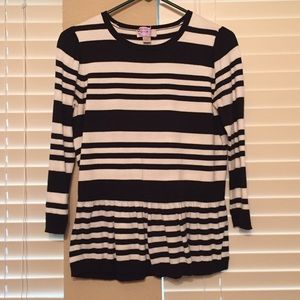 LOFT Striped 3/4 Sleeve Peplum Sweater