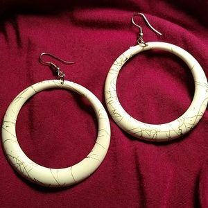 White and Gold Dangle Hoop Earrings