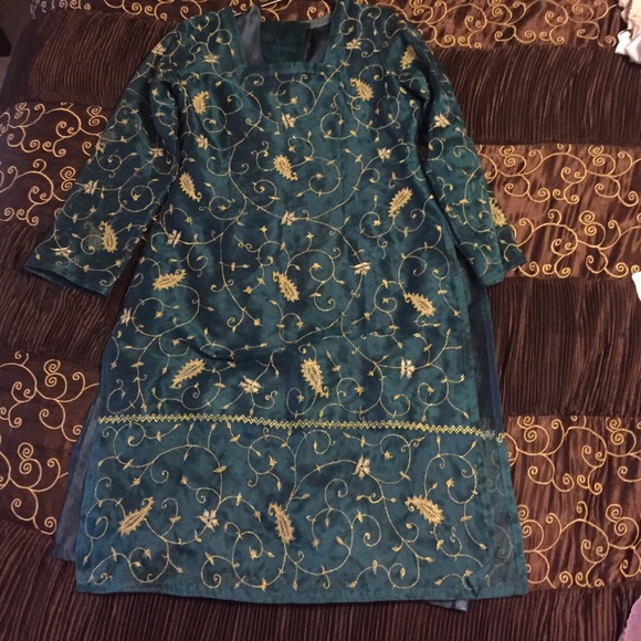 Dark teal green tissue Salwar kameez