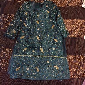 Dark teal green tissue Salwar kameez