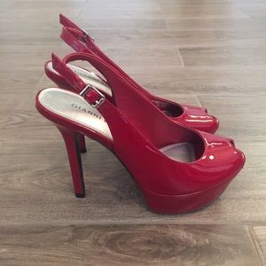 Gianni Bini Peep-Toe Pumps in Ferrari Red