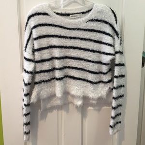 Black and White Striped Fuzzy Sweater
