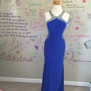 Beaded Blue Prom Dress