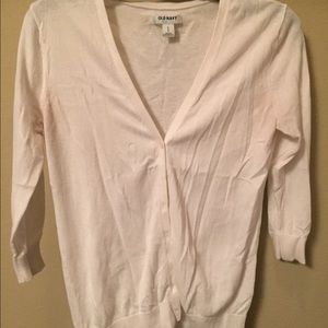 White, v-neck, button down cardigan