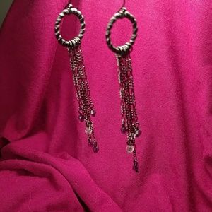 Gunmetal Chain and Purple Bead Dangle Earrings.