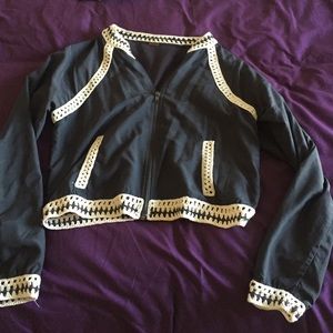 Gray and cream zip crop jacket