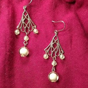 Iridescent Green Bead Silver Dangle Earrings