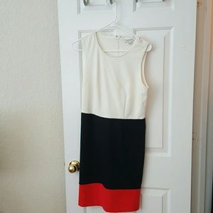 White black and red color block dress