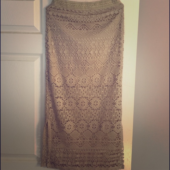 Lace maxi skirt in Cream with satin halfslip under