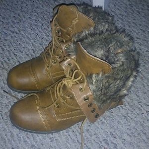 Brown combat boots