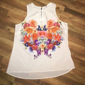 Floral print keyhole tank top