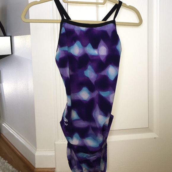 Speedo One Piece Purple/Blue/Black Swimsuit sz 34