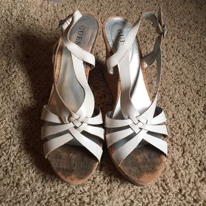 White wedge sandals, Guess, size 10