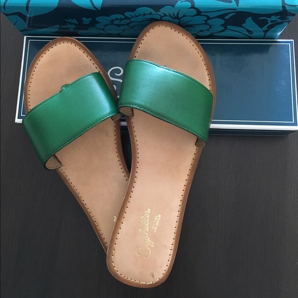 New Seychelles green leather sandals