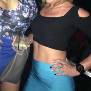 Bebe open shoulder crop top