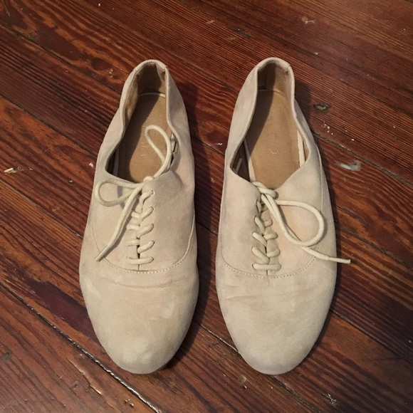 Tan faux suede loafers