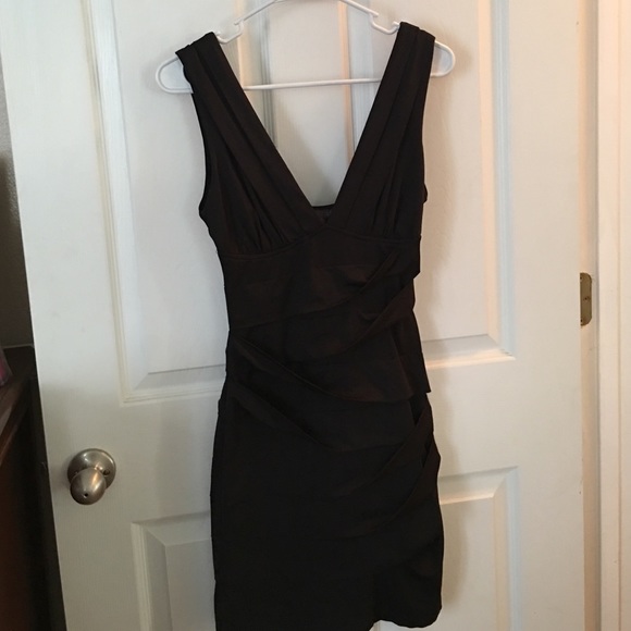 Bandage Black Satin Double V Mini Dress