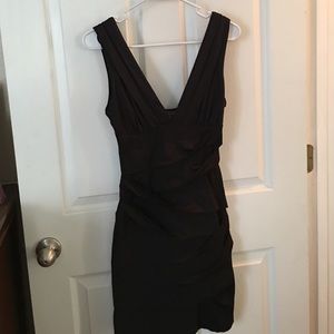 Bandage Black Satin Double V Mini Dress