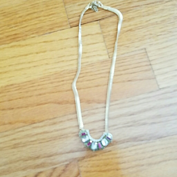 Herringbone necklace with rhinestone embellishment