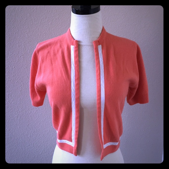 Vintage Sweaters - Vintage 1950s Coral Orlon Cardigan Shrug Sweater