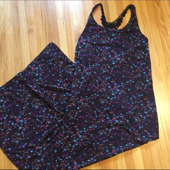 Floral maxi dress with crochet racer back
