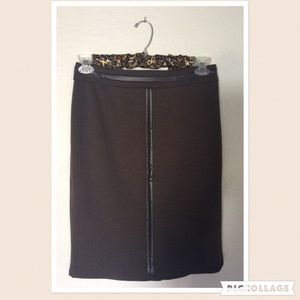 Brown knit pencil skirt with faux leather trim