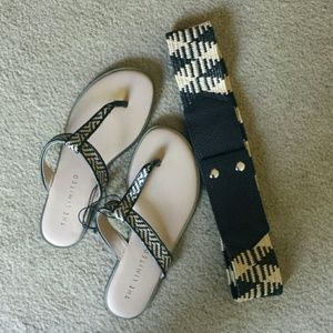 NWOT black & off white sandals with matching belt