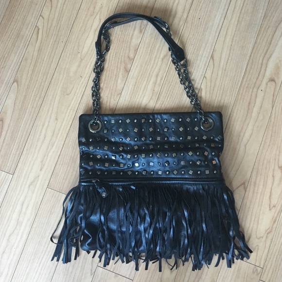 PRICE DROP 🎉🎊Black leather fringe bag