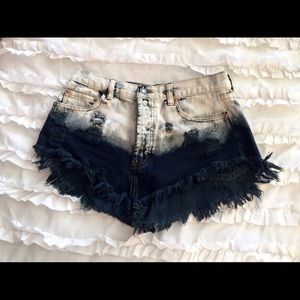 Denim high waisted black & white tie dye shorts