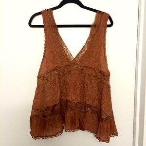 Free People flowy lacy sheer top size L  low back