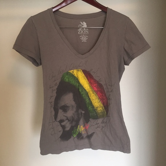 Zion Rootswear Bob Marley V-Neck Shirt - Picture 1 of 4