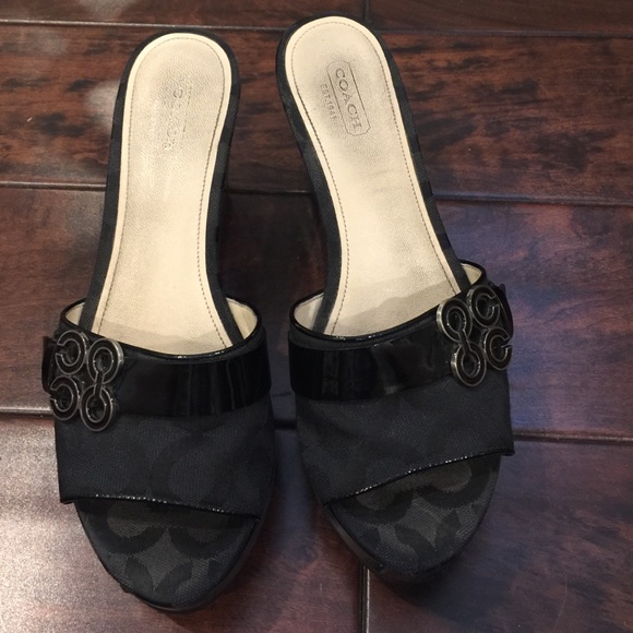 Coach black slides/wedges
