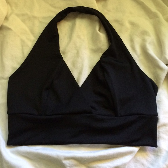 Black halter top sports bra. Light support.